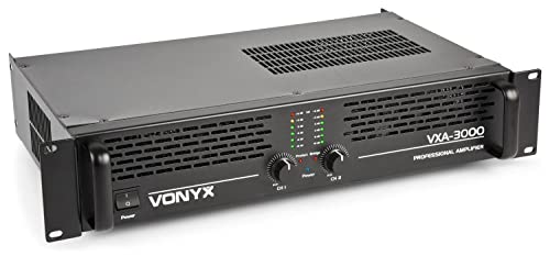 Vonyx VXA-3000 PA Endstufe Hifi 3000 Watt PA Verstärker mit Brückenschaltung, 2x1500W Stereo Amplifier, SMT-Technologie, 19 Zoll Rack fähig, 6,3 mm Klinke, RCA Cinch, NL2, 4 Ohm, 8 Ohm - Schwarz von VONYX