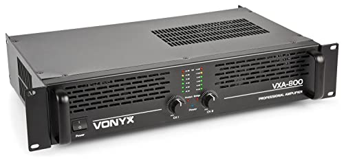 Vonyx VXA-800 PA Endstufe Hifi 800 Watt PA Verstärker mit Brückenschaltung, 2x400W Stereo Amplifier, SMT-Technologie, 19 Zoll Rack fähig, 6,3 mm Klinke, RCA Cinch, NL2, 4 Ohm, 8 Ohm - Schwarz von VONYX