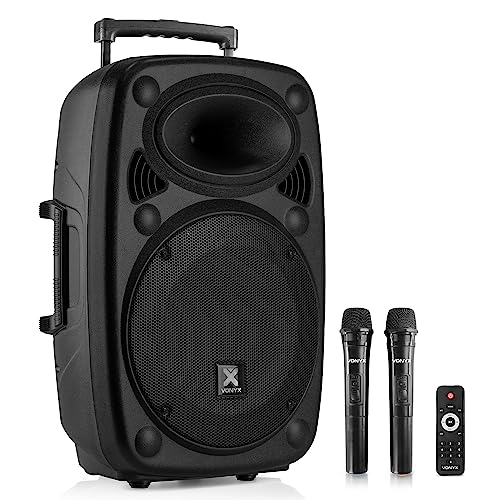 Vonyx Verve38 - Partybox Bluetooth Lautsprecher Groß, Akku, 12 Zoll, 800 Watt, Mobile PA Anlage Komplettset, Karaoke Anlage mit 2 Mikrofonen, Party Lautsprecher mit Fernbedienung Schwarz von VONYX