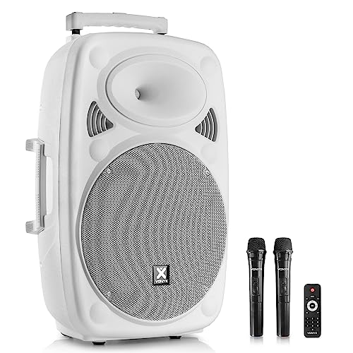 Vonyx Verve46 - Partybox Bluetooth Lautsprecher Groß, 15 Zoll, 1000 Watt, Mobile Akku PA Anlage, Karaoke Anlage mit 2 Mikrofonen, Party Lautsprecher mit Fernbedienung - Weiß von VONYX