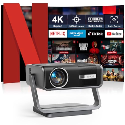 Smart Beamer 4K【Netflix Official & Dolby Audio】 30000L Auto Fokus/6D Trapezkorrektur Beamer Full HD 1080P, VOPLLS WiFi6 Bluetooth Unterstützt 4K Video Beamer Heimkino/Outdoor für PS5/ Handy Projektor Smart Beamer 4K【Netflix Official & Dolby Audio】 30000L Auto Fokus/6D Trapezkorrektur Beamer Full HD 1080P, VOPLLS WiFi6 Bluetooth Unterstützt 4K Video Beamer Heimkino/Outdoor für PS5/ Handy Projektor von VOPLLS