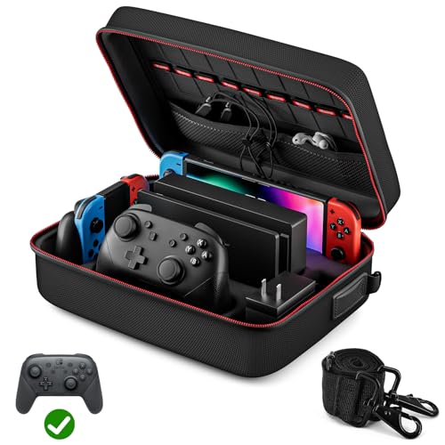 VORI Tasche für Nintendo Switch, Harte Schutztasche für Switch Große Tasche kann mehrere Griffe aufnehmen und Tasche Dock, Tragetasche mit 18 Spielkassetten, Schwarz von VORI