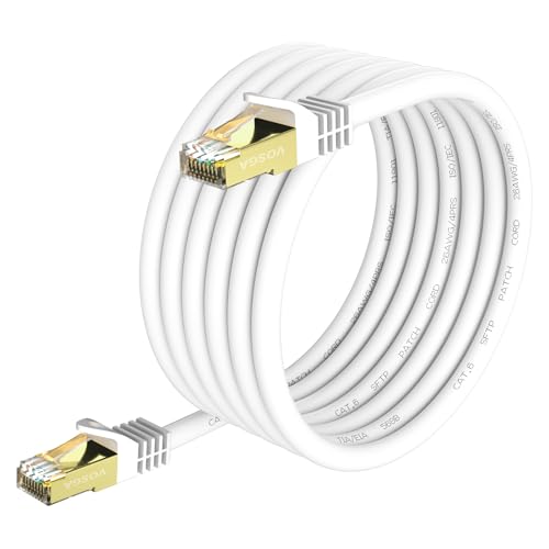 VOSGA Cat 6 Ethernet Kabel geschirmt CAT6 RJ45 Netzwerk LAN Wasserdichte direkte Begräbnis Internet Kabel Schwarz (rund, Weiß, 40M) von VOSGA