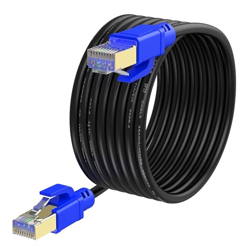 VOSGA Outdoor CAT 8 Ethernet-Kabel, 100 m, 40 Gbit/s-SSTP-2000 MHZ-CAT8 Netzwerk, RJ45, LAN, geschirmt, Internetkabel, 100 m, rund, Schwarz von VOSGA