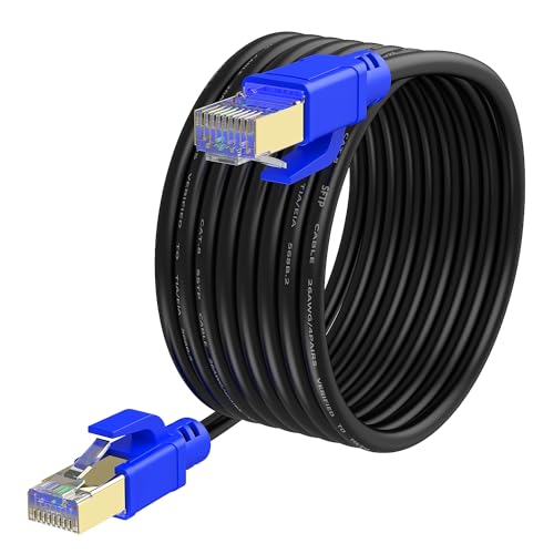 VOSGA Outdoor CAT 8 Ethernet-Kabel, 60 m, 40 Gbit/s-SSTP-2000 MHZ-CAT8 Netzwerk, RJ45, LAN, geschirmt, Internetkabel, 60 m, rund, Schwarz von VOSGA