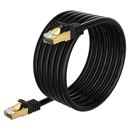 VOSGA Outdoor Cat 6 Ethernet Kabel 40M/130 ft, FTP-550MHZ-geschirmt CAT6 RJ45 Netzwerk LAN Wasserdichte direkte Begräbnis Internet Kabel 40M Runde Schwarz von VOSGA