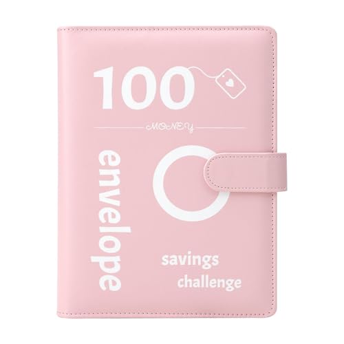 100 Envelope Challenge Binder, Umschläge Challenge Binder, Lustiger Budgetordner zum Sparen von €5,050 mit Geldumschlägen, Geschenke zum Muttertag, Spar Challenge für Budget Planer (Rosa) von VOSSOT