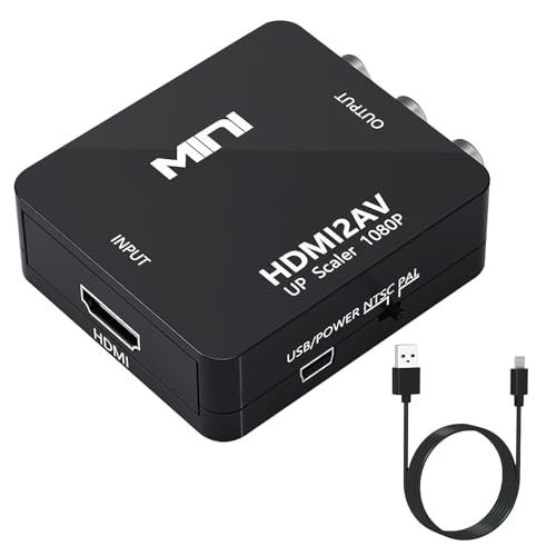 VOSSOT HDMI auf AV Adapter, Video Konverter RCA auf HDMI mit USB-C Kabel Unterstützt 1080P 60Hz Video Audio Konverter Adapter für PS2/PS4/PC/Xbox/VCR/TV/DVD von VOSSOT
