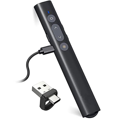USB/Type-C 2-in-1 Wireless Presenter Aufla-dbarmit Hyperlink Lautstärkeregler, 2.4Ghz Powerpoint Fernbedienung Pointer für Präsentationen Klicker, Kabelloser Präsenter für Mac Laptop von VOVIGGOL