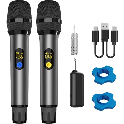 VOVIGGOL UHF Mikrofon Kabellos 2st, Drahtloses Funkmikrofon Wireless Microphone Handmikrofon Dynamisch mit Wideraufladbarem Empfänger für Verstärker PA Anlage Karaoke Hochzeit Party Konferenz von VOVIGGOL