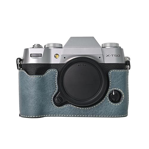 VOVMOEYA Kameratasche for Fujifilm X-T50 spiegellose Digitalkamera, Fuji XT50 Halbtasche mit weichem Mikrofaser-Innenfutter, funktioniert gut mit 6,35 mm (1/4 Zoll) 20 Gewindeloch, Retro-PU-Leder, von VOVMOEYA