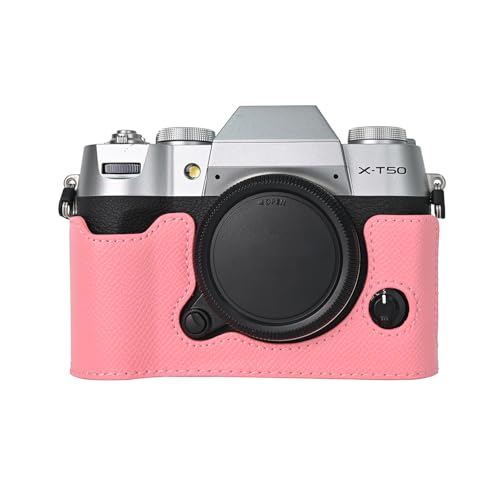 VOVMOEYA Kameratasche for Fujifilm X-T50 spiegellose Digitalkamera, Fuji XT50 Halbtasche mit weichem Mikrofaser-Innenfutter, funktioniert gut mit 6,35 mm (1/4 Zoll) 20 Gewindeloch, Retro-PU-Leder von VOVMOEYA