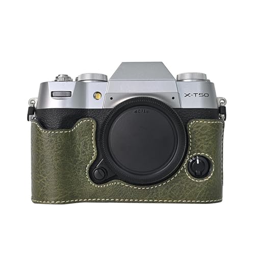 VOVMOEYA Kameratasche for Fujifilm X-T50 spiegellose Digitalkamera, Fuji XT50 Halbtasche mit weichem Mikrofaser-Innenfutter, funktioniert gut mit 6,35 mm (1/4 Zoll) 20 Gewindeloch, Retro-PU-Leder von VOVMOEYA