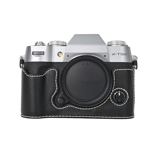 VOVMOEYA Kameratasche for Fujifilm X-T50 spiegellose Digitalkamera, Fuji XT50 Halbtasche mit weichem Mikrofaser-Innenfutter, funktioniert gut mit 6,35 mm (1/4 Zoll) 20 Gewindeloch, Retro-PU-Leder von VOVMOEYA