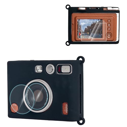 VOVMOEYA Silikon-Schutzhülle und Displayschutzfolie aus gehärtetem Glas und PET-Objektiv für Fujifilm Instax Mini EVO, Zubehör für Fuji Instax Mini EVO, keine Kamera, Schwarz , Casual VOVMOEYA Silikon-Schutzhülle und Displayschutzfolie aus gehärtetem Glas und PET-Objektiv für Fujifilm Instax Mini EVO, Zubehör für Fuji Instax Mini EVO, keine Kamera, Schwarz , Casual von VOVMOEYA