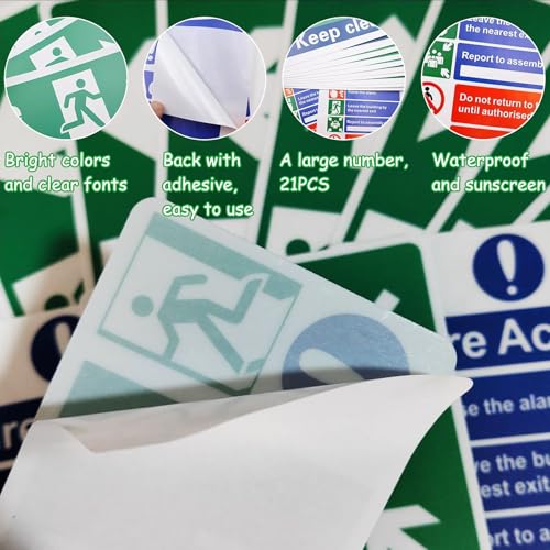 21 Stück Fire Exit Signage Kit,Feuerausgang hält klar,Fire Door Keep Shut,selbstklebendes Vinyl von VPB
