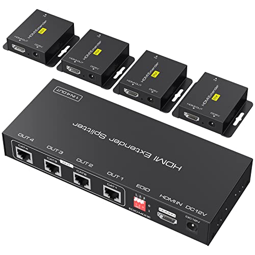 VPFET HDMI Extender Splitter über Cat5e/6 165ft 1 In 4 Out 1X4 Port Übertragung Balun Ethernet Unterstützt 1080p HDCP EDID POC Eine Stromversorgung für die Arbeit mit von VPFET