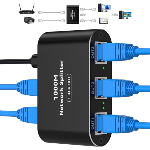 VPFET Netzwerk Switch 4 port 1000Mbps Lan Splitter 1 auf 4 Gigabit RJ45 Ethernet Switch mit USB-C Power Cable Network Verteiler Geeignet für Router/Computers/TV/Set-Top Box von VPFET