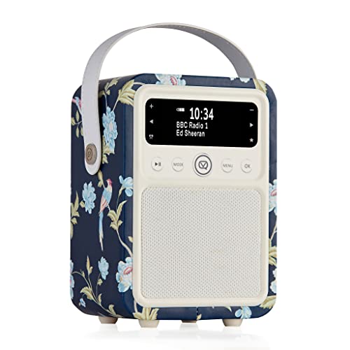 VQ Monty Laura Ashley Aufladbar, DAB Radio mit Bluetooth, DAB Plus Radiowecker Funkuhr Digital FM. Retro Dab Radio mit Bluetooth Speaker, USB Aux - Elveden Marineblau von VQ
