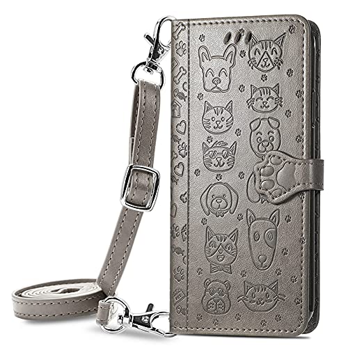 VQWQ Handyhülle Kompatibel mit Oppo Find X7 Ultra - 1-5m Umhängegurt Tier Schutzhülle Leder Tasche Flip Case Klapphülle Mit Magnetic Wallet Cover für Oppo Find X7 Ultra [SD] -Grey von VQWQ