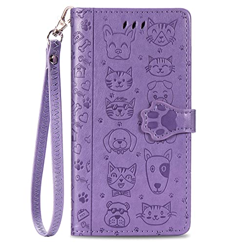 VQWQ Handyhülle Kompatibel mit Oppo Reno 11 Pro - Tier Geprägt Schutzhülle Leder Tasche Flip Case Klapphülle Magnet Mit Handschlaufe Wallet Cover für Oppo Reno 11 Pro [SD] -Purple von VQWQ