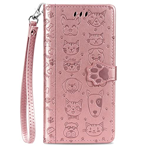 VQWQ Handyhülle Kompatibel mit Oppo Reno 11 Pro - Tier Geprägt Schutzhülle Leder Tasche Flip Case Klapphülle Magnetic Mit Handschlaufe Wallet Cover für Reno 11 Pro [SD] -Rosegold von VQWQ