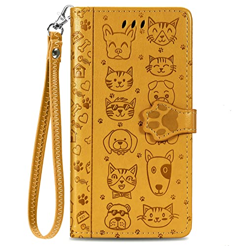 VQWQ Handyhülle Kompatibel mit Oppo Reno 8T 5G - Tier Geprägt Schutzhülle Leder Tasche Flip Case Klapphülle Magnetic Mit Handschlaufe Wallet Cover für Oppo Reno 8T 5G [SD] -Yellow von VQWQ