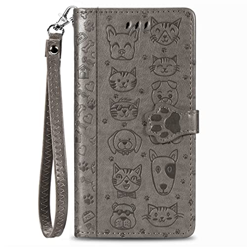 VQWQ Handyhülle Kompatibel mit Samsung Galaxy S23 FE - Tier Geprägt Schutzhülle Leder Tasche Flip Case Klapphülle Magnetic Mit Handschlaufe Wallet Cover für Samsung Galaxy S23 FE [SD] -Grey von VQWQ