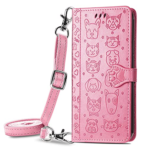 VQWQ Handyhülle Kompatibel mit iPhone 16 Plus 6.7" - 1-5m Umhängegurt Tier Schutzhülle Leder Tasche Flip Case Klapphülle Mit Magnetic Wallet Cover für iPhone 16 Plus 6.7" [SD] -Pink von VQWQ