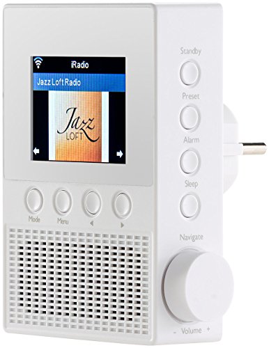 VR-Radio WLAN Radio Steckdose: Steckdosen-Internetradio IRS-300 mit WLAN, 6,1-cm-Display, 6 Watt (Steckdosenradio mit Fernbedienung, Steckdosenradio Internetradio, Lautsprecher iPad) von VR-Radio