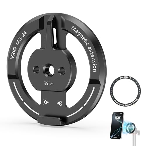 VRIG Magnetischer Handy Stativhalterung Adapter mit Selbstklebendem Magnetring, kompatibel mit MagSafe iPhone 15 Pro Max 15 Plus 14 13 12, 1/4" Gewinde für Filmen, Selfie Stab Ringlicht von VRIG
