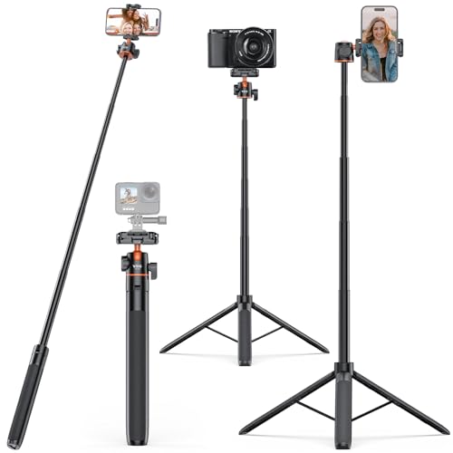 VRIG Handy Stativ 145cm, Selfie Stick mit Fernbedienung, 360° Kugelkopf, Drehbarer Cold Shoe, Kompaktkamera-Stative Reisestativ Dreibein für Sony Canon Kamera Samsung iPhone 16 15 14 13, TP-16S von VRIG