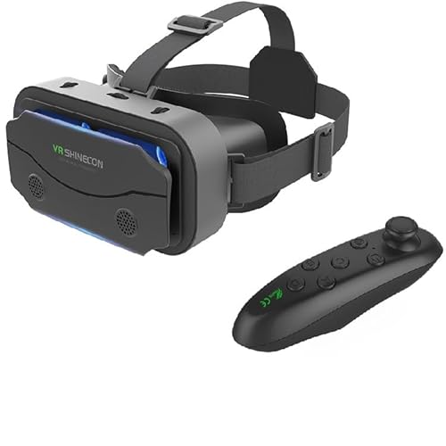 VR-Headset für Samsung- und Android-Handys mit Griff, Anti-Blaue Augen, geschützte HD-Gläser, VR-Brille für alle Smartphones / 5-7,3 Zoll (schwarz) von VRLEKAM