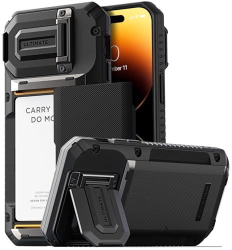 VRS DESIGN Damda Glide DuoGuard Schutzhülle für iPhone 14 Pro Max (2022), hochwertige, robuste, vollständig abgedeckte Kameralinsenschutzhülle, Kartenhalter, Brieftaschen-Hülle (Groove Black) von VRS Design