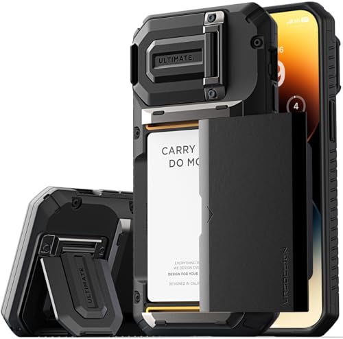 VRS DESIGN Damda Glide DuoGuard Schutzhülle für iPhone 14 Pro Max (2022), hochwertige, robuste, vollständig abgedeckte Kameralinsenschutzhülle, Kartenhalter, Brieftaschen-Hülle (Logo Black) von VRS Design