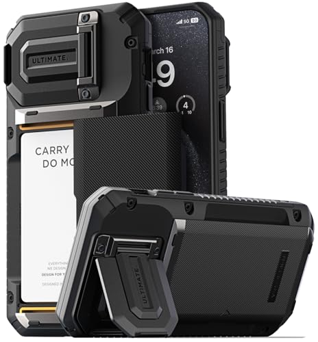 VRS DESIGN Damda Glide DuoGuard Schutzhülle für iPhone 15 Pro Max (2023), hochwertige, robuste, vollständig abgedeckte Kameralinsenschutzhülle, Kartenhalter, Brieftaschen-Hülle (Groove Black) von VRS Design