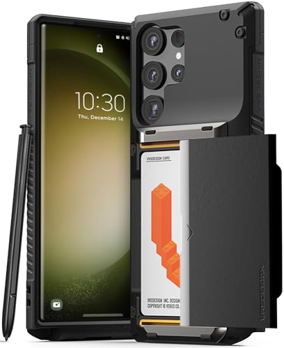 VRS DESIGN Damda Glide Pro Handyhülle für Galaxy S23 Ultra, stabile halbautomatische Brieftasche [4 Karten] Kompatibel mit Galaxy S23 Ultra 6,8 Zoll (2023), Logo, Schwarz von VRS Design