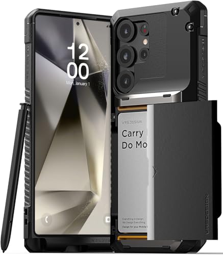 VRS DESIGN Damda Glide Pro Handyhülle für [Galaxy S24 Ultra], stabile halbautomatische Kartenhalter-Brieftasche [4 Karten], Hülle kompatibel mit S24Ultra (2024/Logo Schwarz) von VRS Design