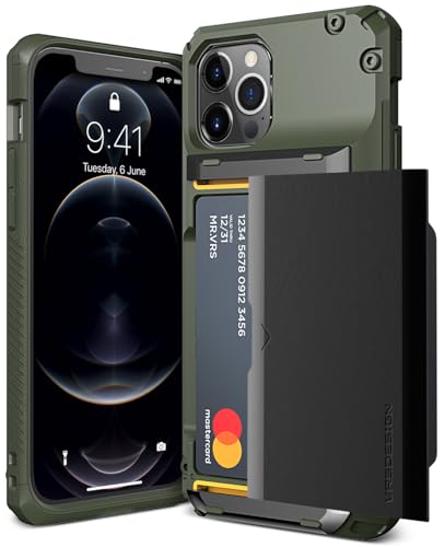 VRS DESIGN Damda Glide Pro Handyhülle für iPhone 12/12 Pro, mit [4 Karten], hochwertig, stabil, halbautomatisch, Kreditkartenschlitz, Brieftasche für iPhone 12/12 Pro 6,1 Zoll (2020), Logo, Grün von VRS Design