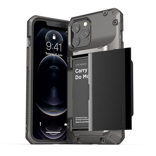 VRS DESIGN Damda Glide Pro Handyhülle für iPhone 12 Pro Max, mit [4 Karten], hochwertig, stabil, halbautomatisch, Kreditkartenschlitz, Brieftasche für iPhone 12 Pro Max 6,7 Zoll (2020), Metall von VRS Design