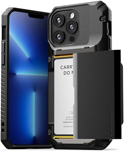 VRS DESIGN Damda Glide Pro Handyhülle für iPhone 13 Pro Max, stabile halbautomatische Brieftasche, [4 Karten] Hülle mit Kartenschlitzhalter, kompatibel mit iPhone 13 Pro Max Hülle (2021), Logo Schwarz von VRS Design