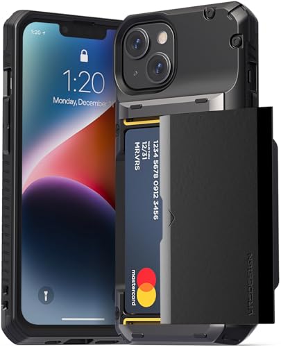 VRS DESIGN Damda Glide Pro Handyhülle für iPhone 14, stabile, halbautomatische Brieftasche, [4 Karten], kompatibel mit iPhone 14 (2022), Logo, Schwarz von VRS Design