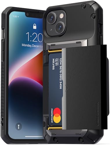 VRS DESIGN Damda Glide Pro Handyhülle für iPhone 14 Plus, robuste, halbautomatische Brieftasche, 4 Karten, kompatibel mit iPhone 14 Plus (2022), Logo, Schwarz von VRS Design