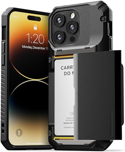 VRS DESIGN Damda Glide Pro Handyhülle für iPhone 14 Pro Max, stabile halbautomatische Brieftasche, [4 Karten] Hülle mit Kartenschlitzhalter, kompatibel mit iPhone 14 Pro Max Hülle (2022), Logo Schwarz von VRS Design
