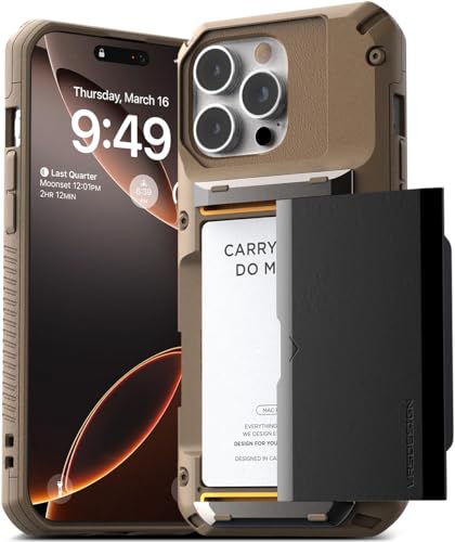 VRS DESIGN Damda Glide Pro Kartenhalter-Schutzhülle für iPhone 16 Pro Max (2024), robuste, halbautomatische Kartenschlitz-Brieftasche, 4 Kartenfächer, entworfen für iPhone 16 Pro Max (2024), Logo von VRS Design