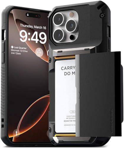 VRS DESIGN Damda Glide Pro Kartenhalter-Schutzhülle für iPhone 16 Pro Max (2024), stabile halbautomatische Kartenschlitz-Brieftasche, 4 Kartenfächer, entworfen für iPhone 16 Pro Max (2024), Logo von VRS Design