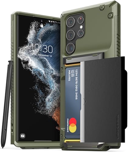 VRS DESIGN Kompatibel mit Galaxy S22 Ultra Hülle [Damda Glide Pro], stabile halbautomatische Brieftasche [4 Karten] Hülle für Galaxy S22 Ultra (2022), Logo Grün von VRS Design