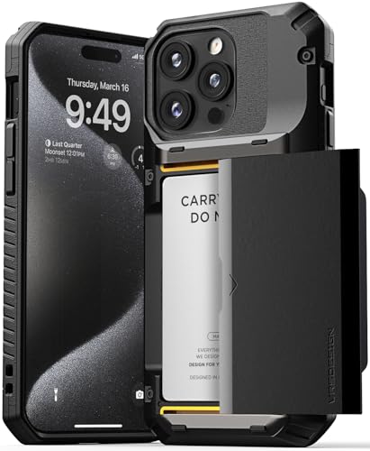 VRS DESIGN Kompatibel mit iPhone 15 Pro Max Hülle mit Kartenhalter [Damda Glide Pro], robuster, halbautomatischer 4-Kartenschlitz, hohe Haltbarkeit und Stil, entworfen für iPhone 15 Pro Max (2023 von VRS Design