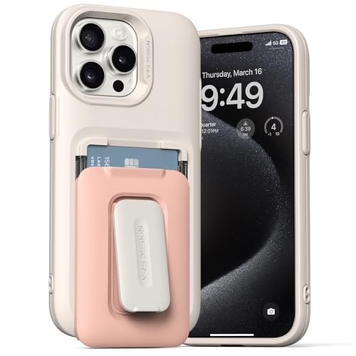 VRS DESIGN Orb Schutzhülle für iPhone 15 Pro Max (2023), Premium-Kartenhalter, 3 Karten, langlebig, integrierter Ständer, kompatibel mit iPhone 15 Pro Max, Rosa Sand von VRS Design
