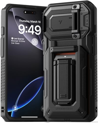 VRS DESIGN Origin Schutzhülle für iPhone 16 Pro (2024), robust, halbautomatisch, 3 Kartenschlitze, Ständer, 3 Karten, Mattschwarz von VRS Design